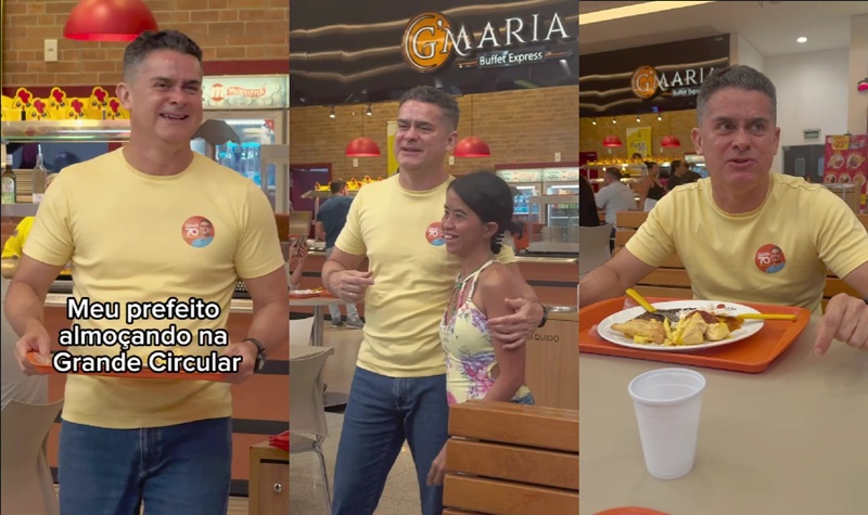 David Almeida almoça em shopping na Grande Circular e recebe carinho da população