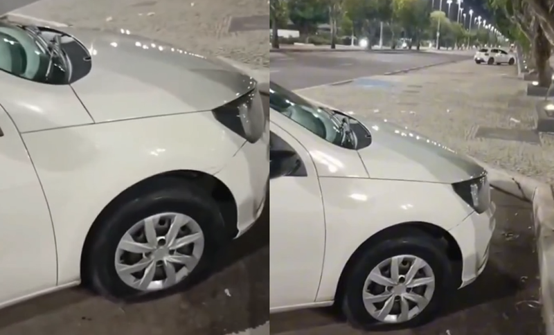 ‘Secaram meu pneu’: motorista denuncia flanelinhas por danos em carro na Ponta Negra; veja