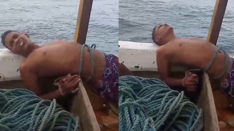Vídeo: Em plena Sexta-Feira Santa, pescador surt@, gr1ta com colegas e é amarrad0 em barco
