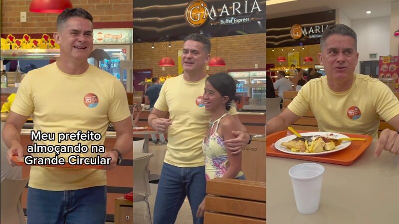 David Almeida almoça em shopping na Grande Circular e recebe carinho da população
