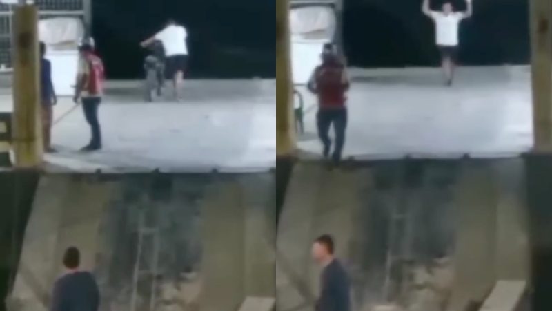 Tudo filmado: veja momento em que homem surta e decide jogar moto no meio do Rio Solimões