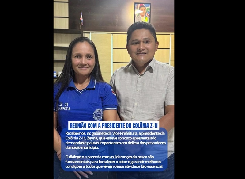 O vice Prefeito de Lábrea João Roberto recebeu em seu gabinete a Presidente da Colônia de Pescadores de Lábrea