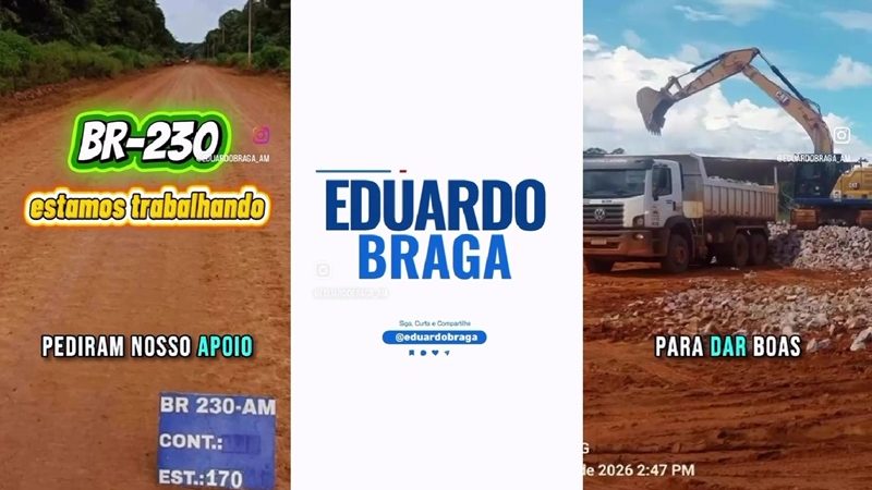 Com atuação do senador Eduardo Braga, já começou a recuperação de um trecho crítico da BR-230, entre Lábrea e Humaitá, nas proximidades da Fazenda Bessa e do Rio Açu.